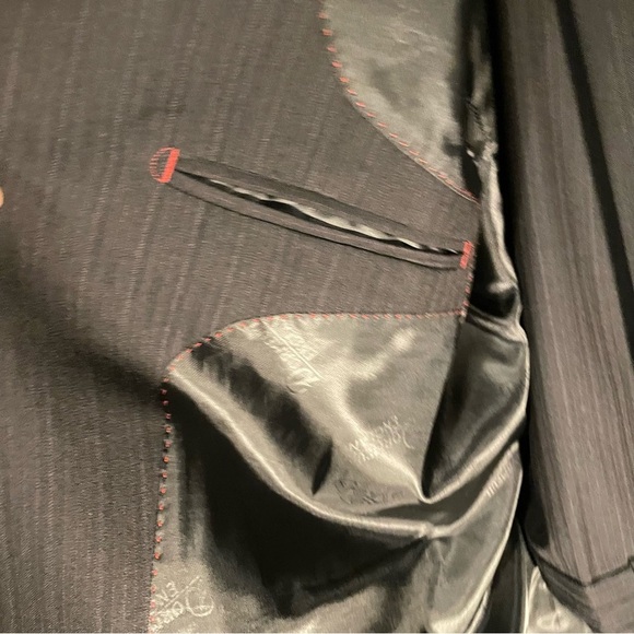 Picasso Dark blue 2 piece Suit with Notched Lapels and Pinstripes With Tie - Picture 6 of 9